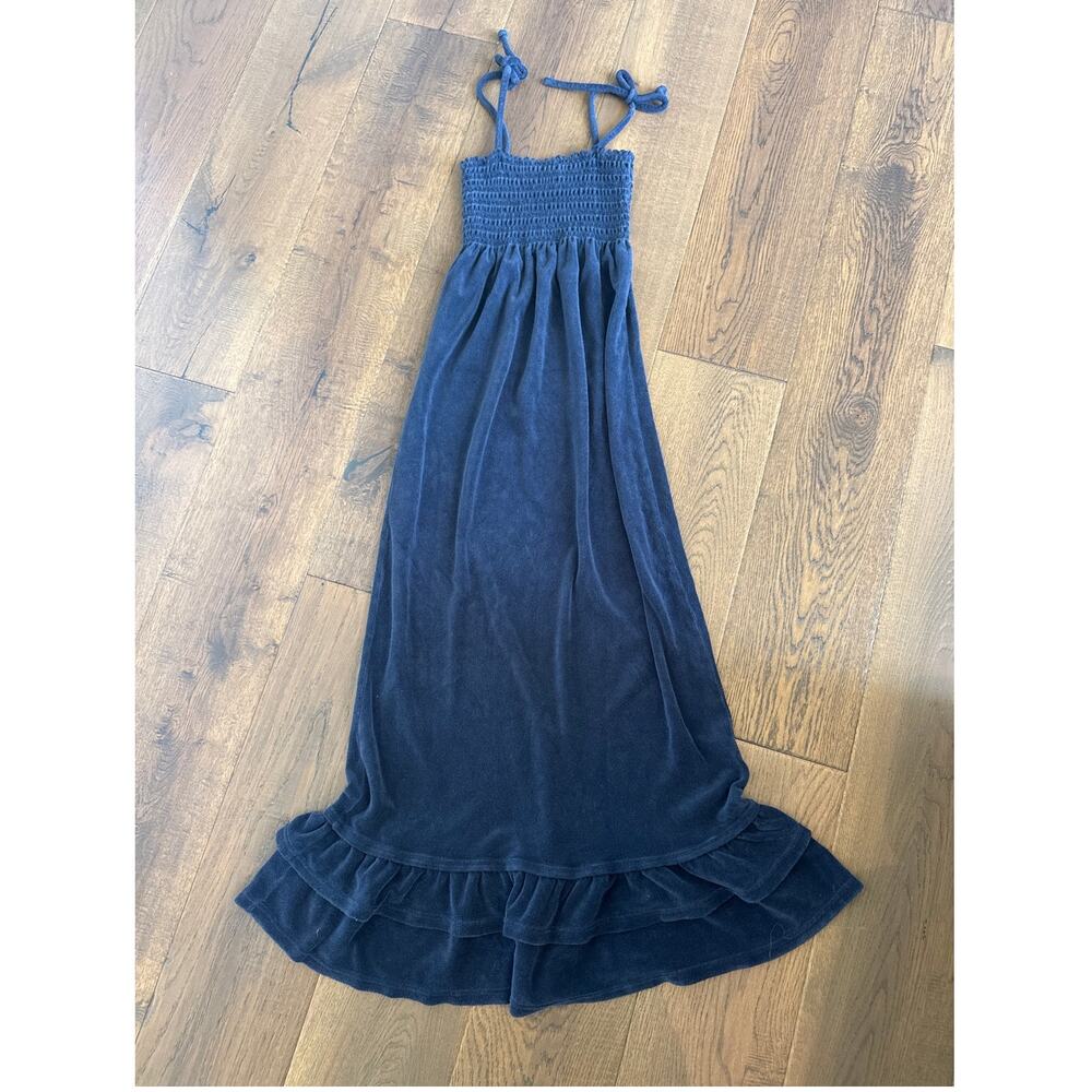 Juicy Couture Vintage Y2K Navy Blue Velour Terry Maxi Tank Dress Womens Small